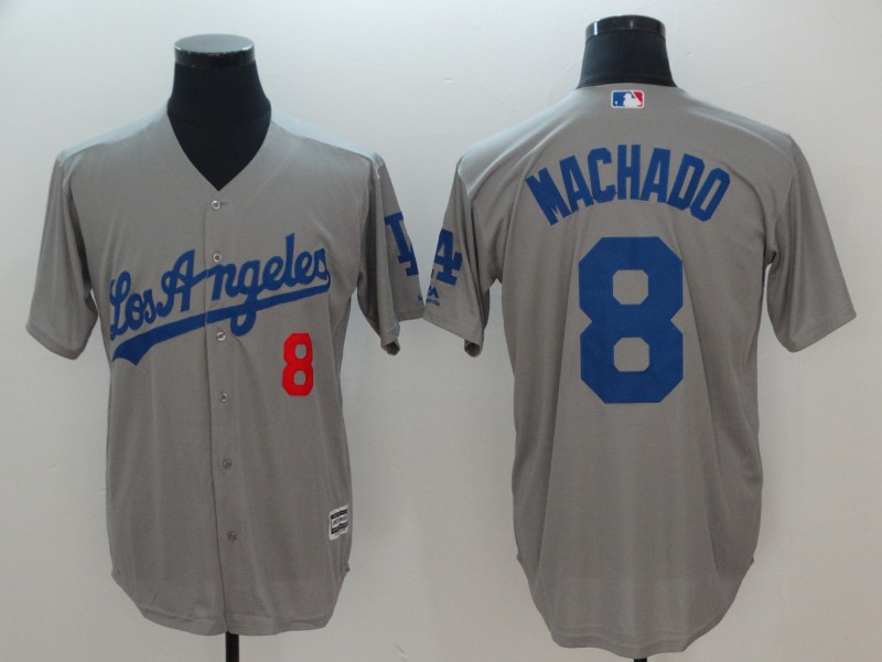 Men Los Angeles Dodgers 8 Machado Grey Game MLB Jerseys